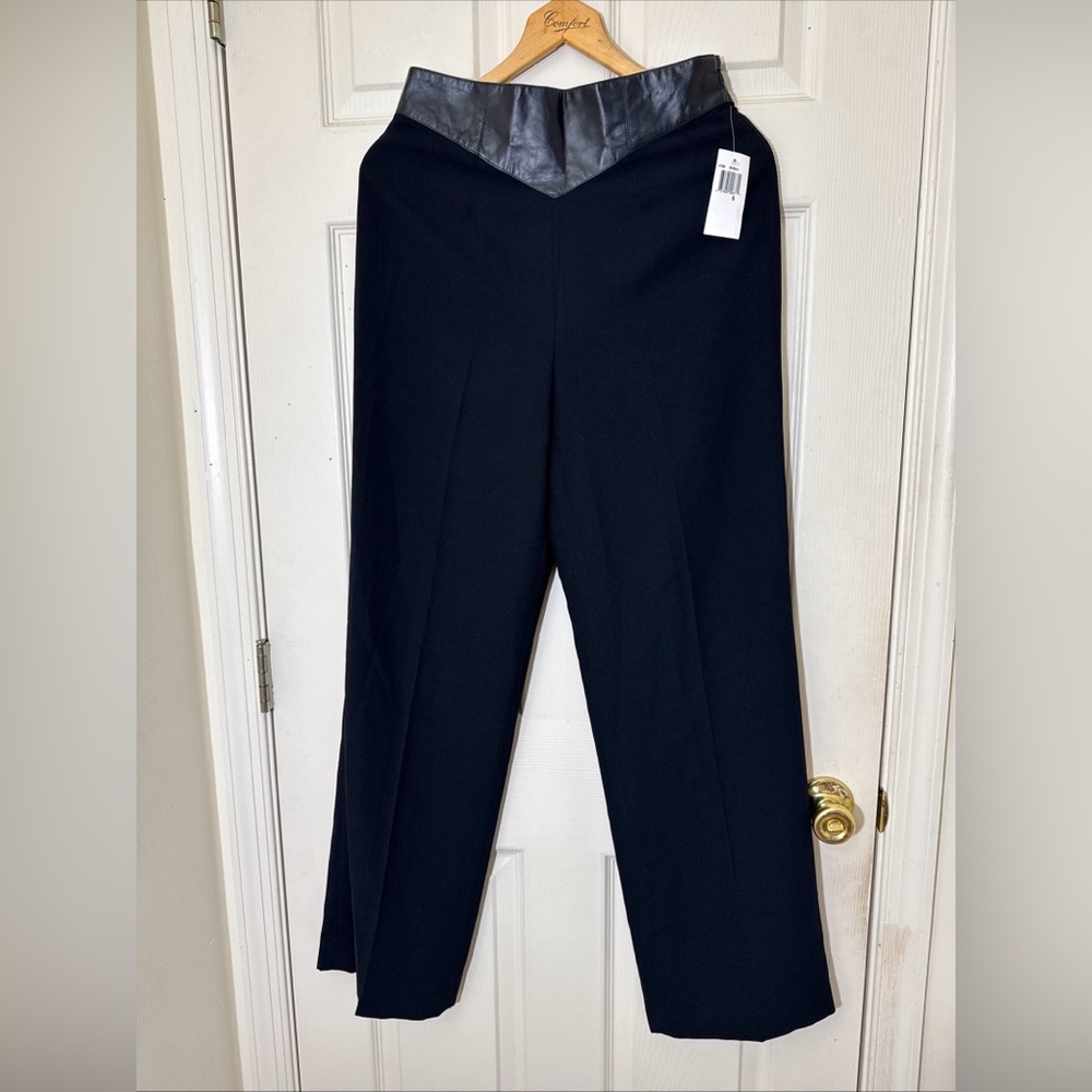 NWT Bloomingdale’s Women’s Black Pant Size 6 Wide Leg Pant With Leather Trim